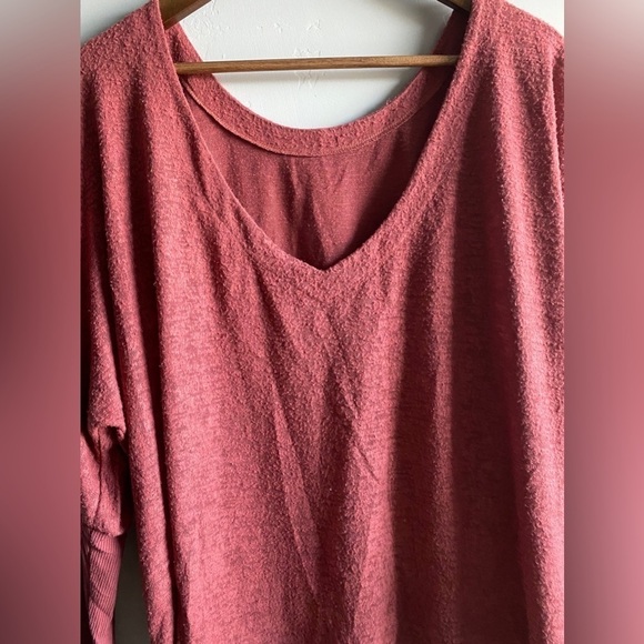 Melrose and Market - Textured Maroon Drop shoulder Top - Picture 5 of 9